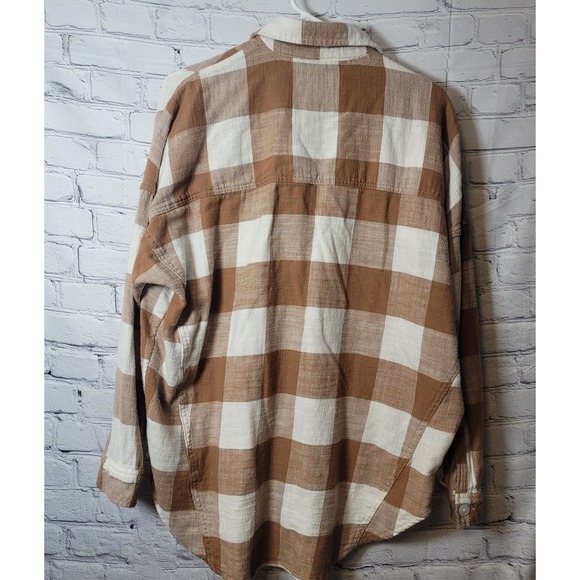 American Eagle Womens Brown Buffalo Plaid Flannel Shirt Oversized Small S Cozy - Picture 7 of 8